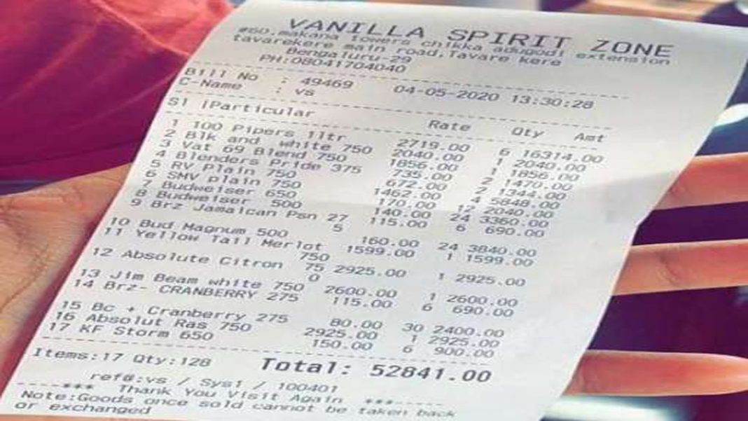बेंगलुरु में एक शख्स ने 52,841 रुपये की खरीदी शराब, बिल हुआ वायरल, दुकानदार पर केस दर्ज